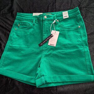Judy Blue High Waist Tummy Control Kelly Green Garment Dyed Shorts